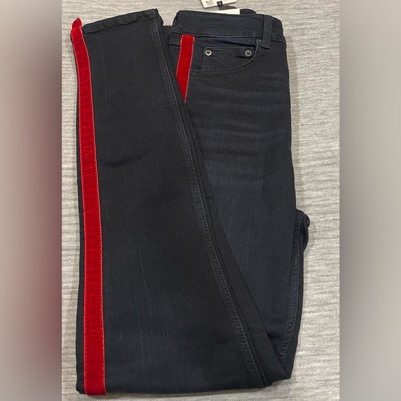 Zara Red Navy Tuxedo Style SCULPTED HIGH RISE TRF SKINNY JEANS New Size 6. - Picture 3 of 7